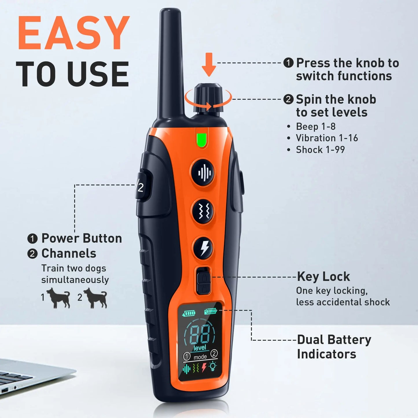 Electric Dog Training Collar With Remote Control Waterproof Beep Vibration Shock