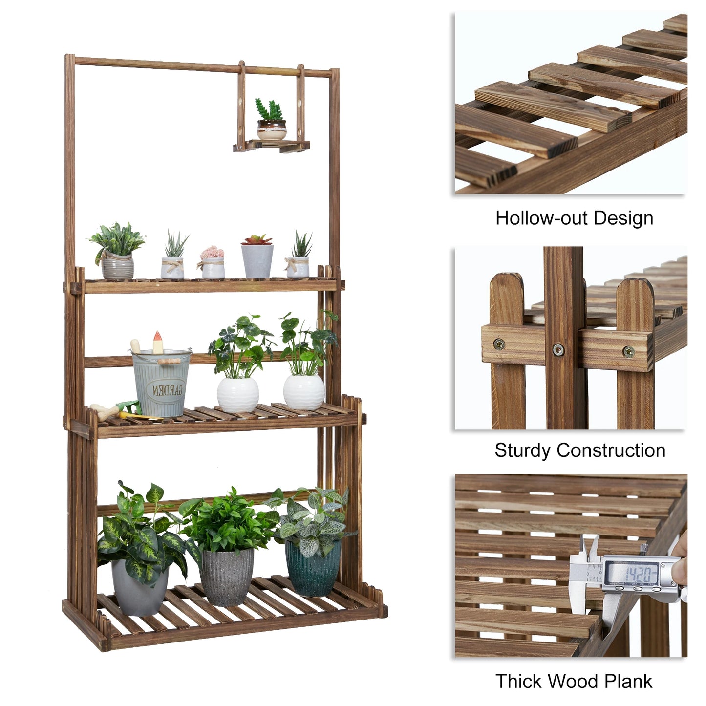 Heavy Duty Hanging Plant Stand 3 Tiers Wooden Indoor Outdoor