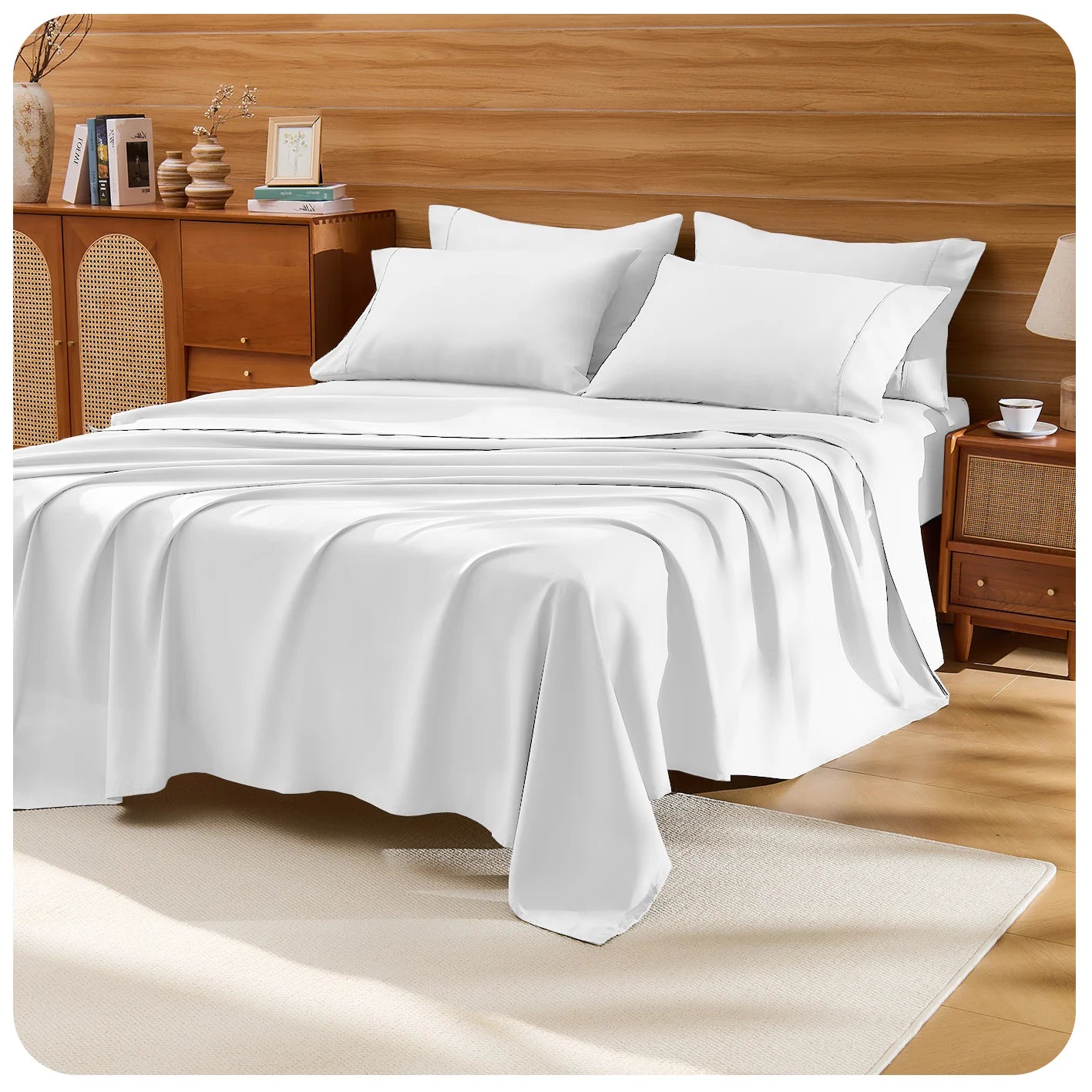 4 Piece Bedding Set With Double Sided Brushed Fabric And Easy Care Fitted Sheet