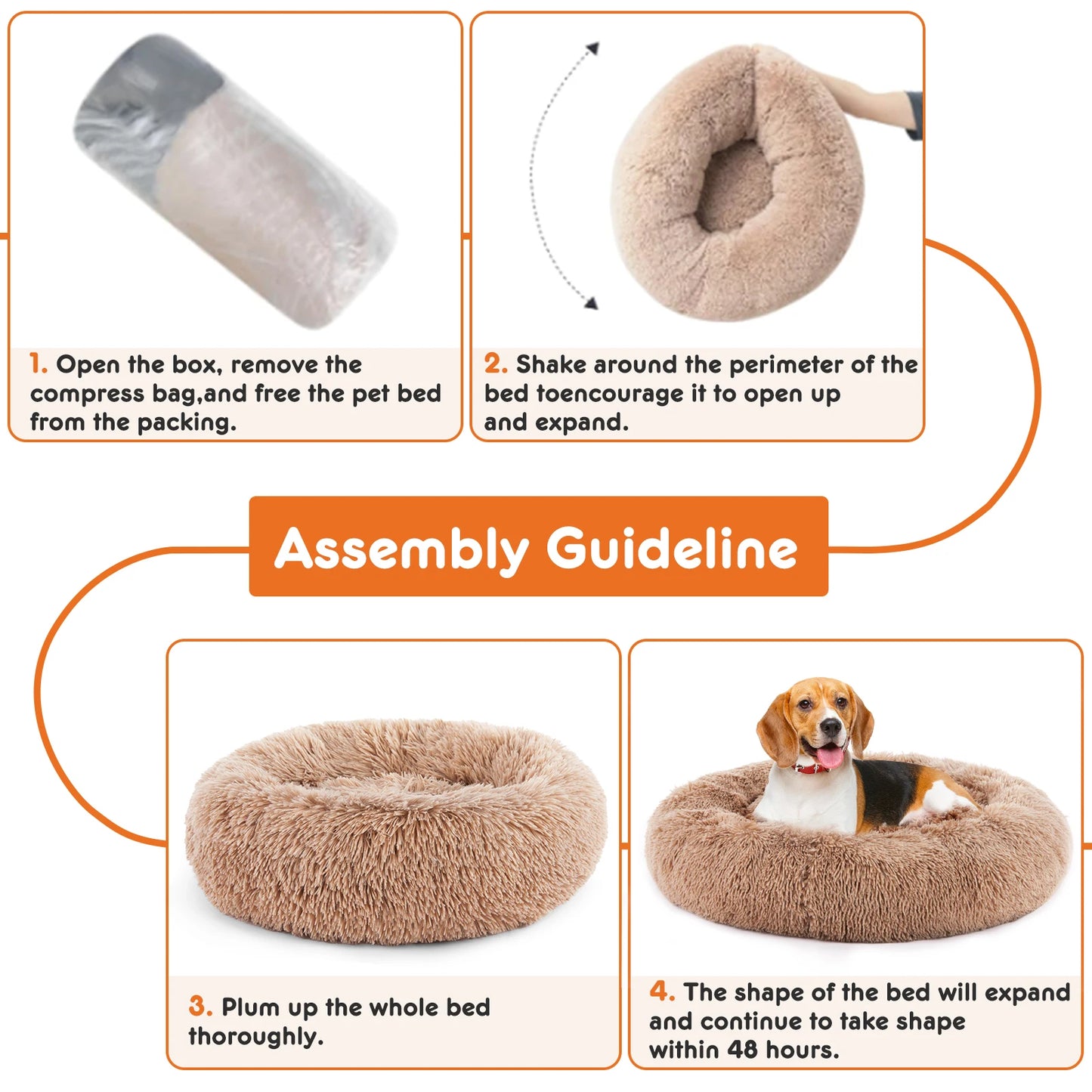 JHK Calming Dog Bed Washable Anti-Slip Round Plush Faux Fur Pet Bed