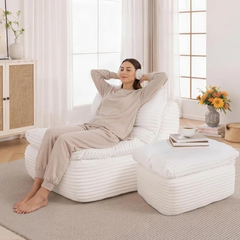 Chaise Lounge Chair Indoor Corduroy With Cup Holders And Pockets
