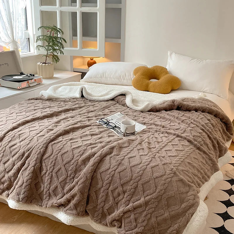 KDV Plush Fleece Double Layer Multifunctional Blanket Diamond Striped Throw