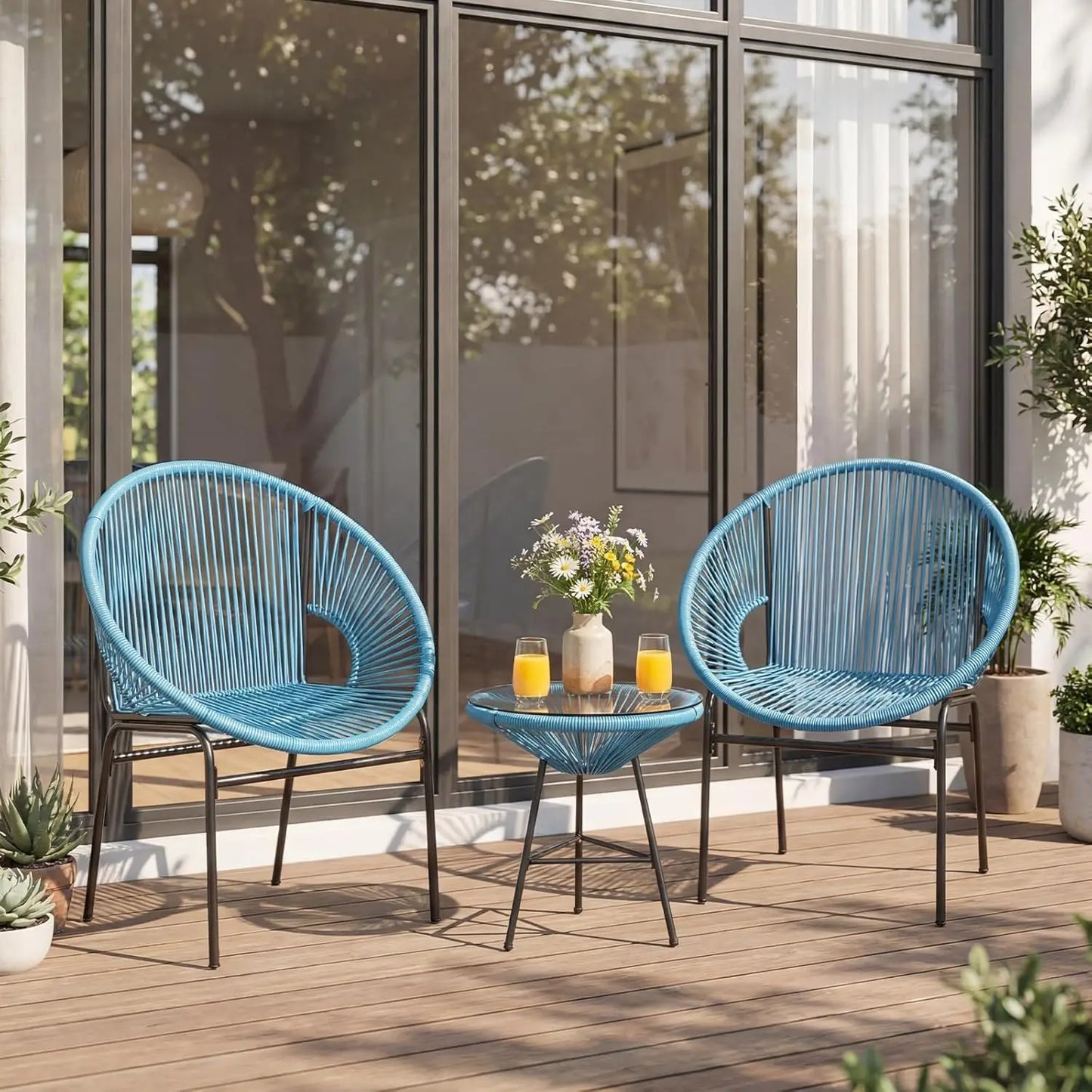 Outdoor 3 Piece Patio Furniture Set Acapulco Chairs Glass Table