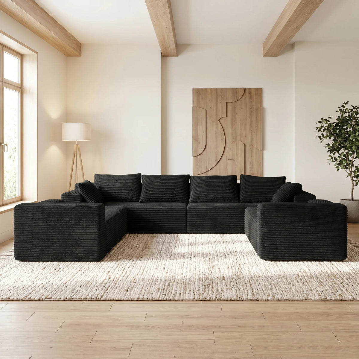 Modern U Shaped Corduroy Sectional Sofa With Comfortable Seating
