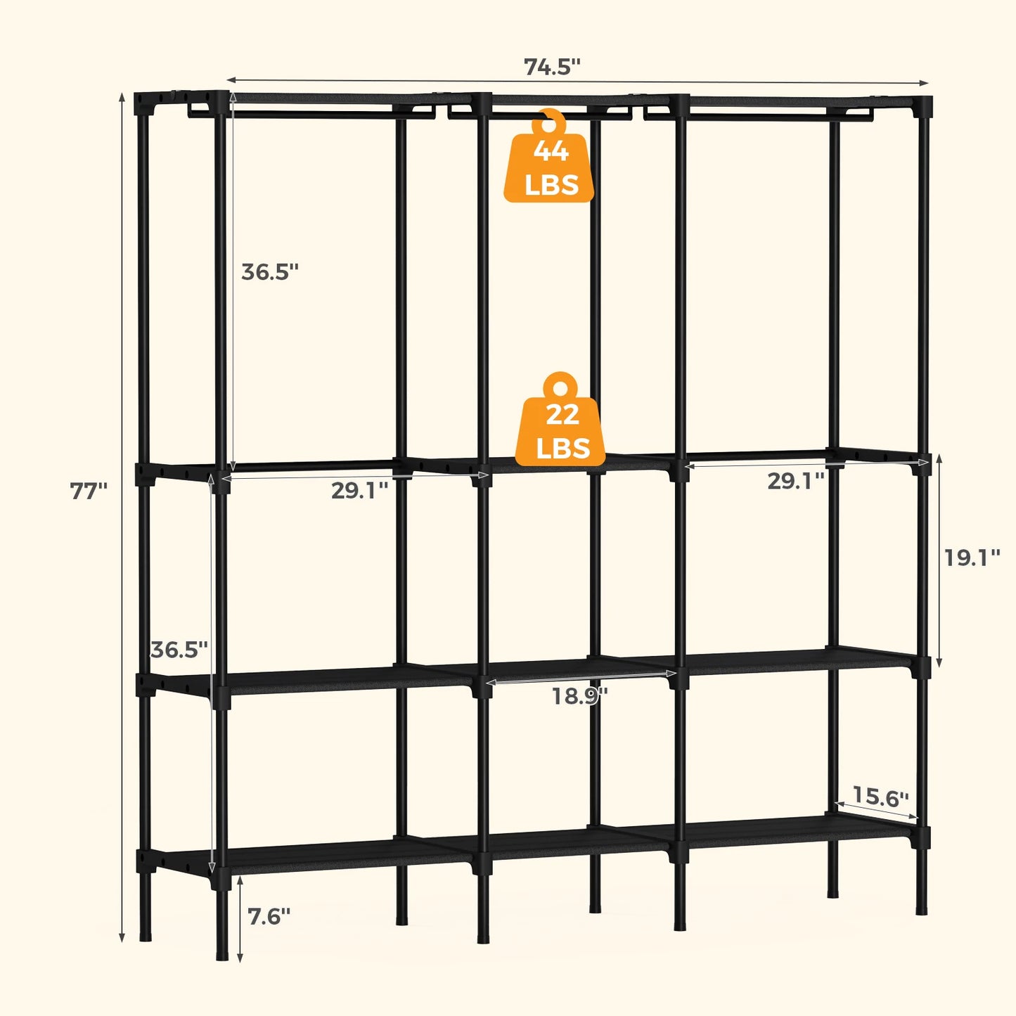 JHK Portable Wardrobe Closet With Hanging Rods And Shelves