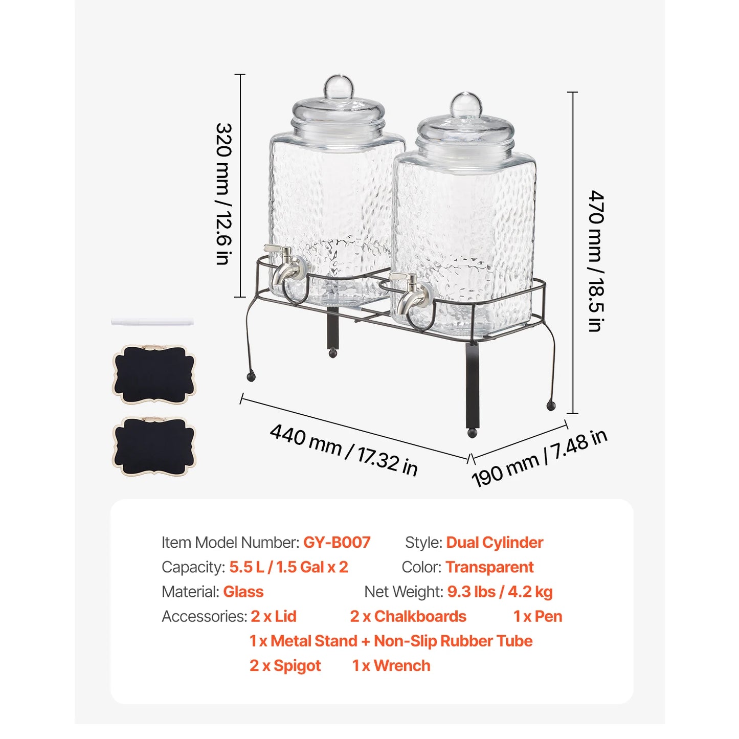 SucceBuy Glass Beverage Dispenser With Wood Stand Dual Cylinder