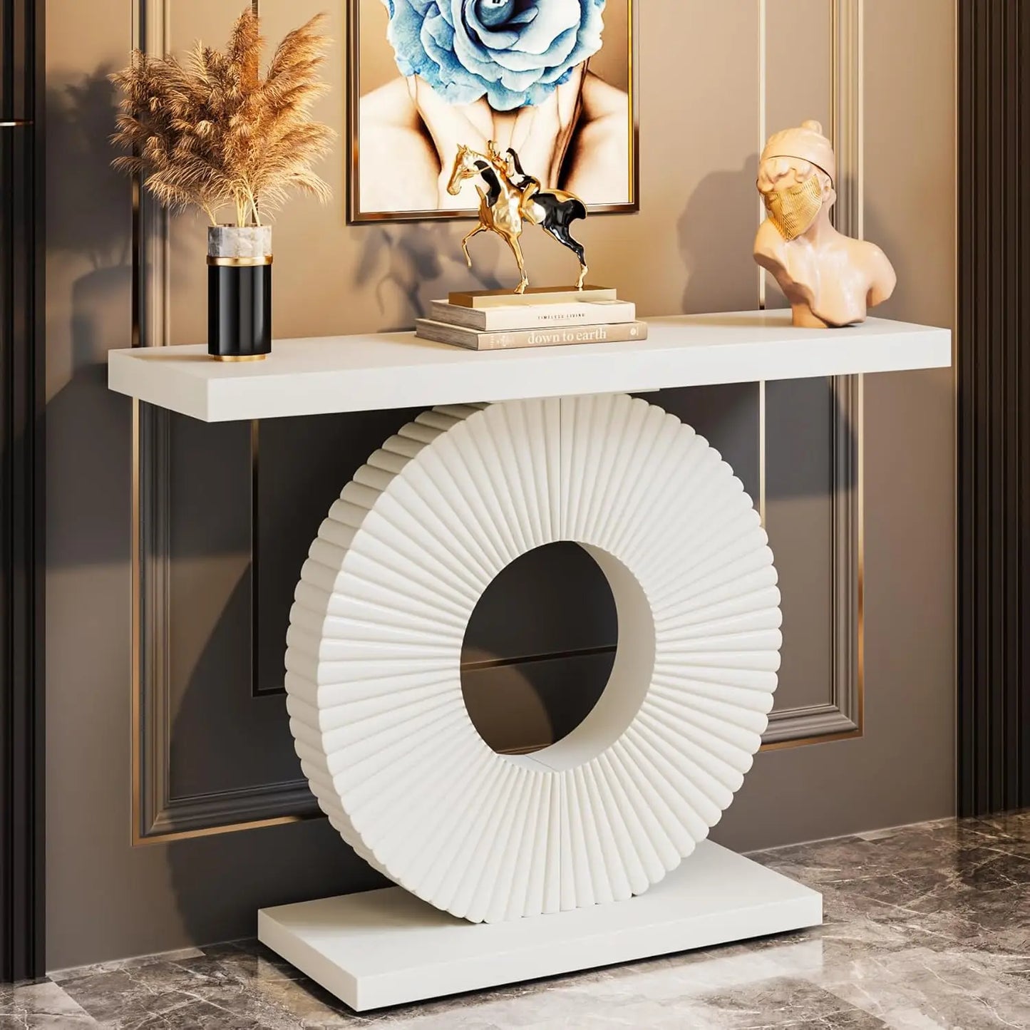 LITTLE TREE Modern Console Table With Curved Geometric Base