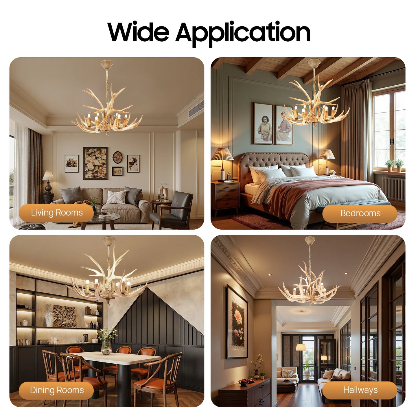 Resin Deer Antler Ceiling Light Chandelier Six Lights