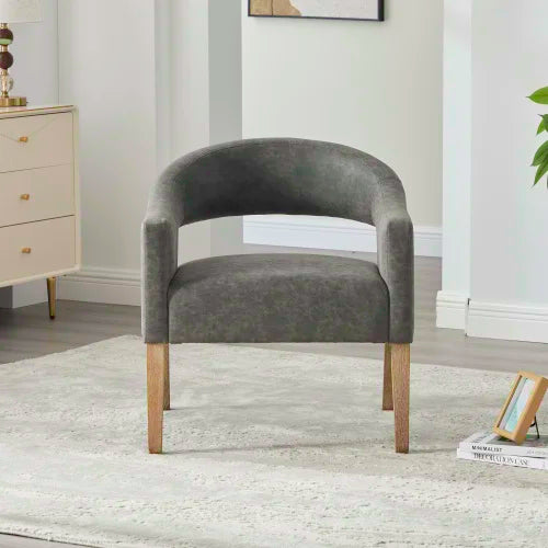 PU Backless Bucket Shaped Dining Armchair With Weathered Wooden Legs