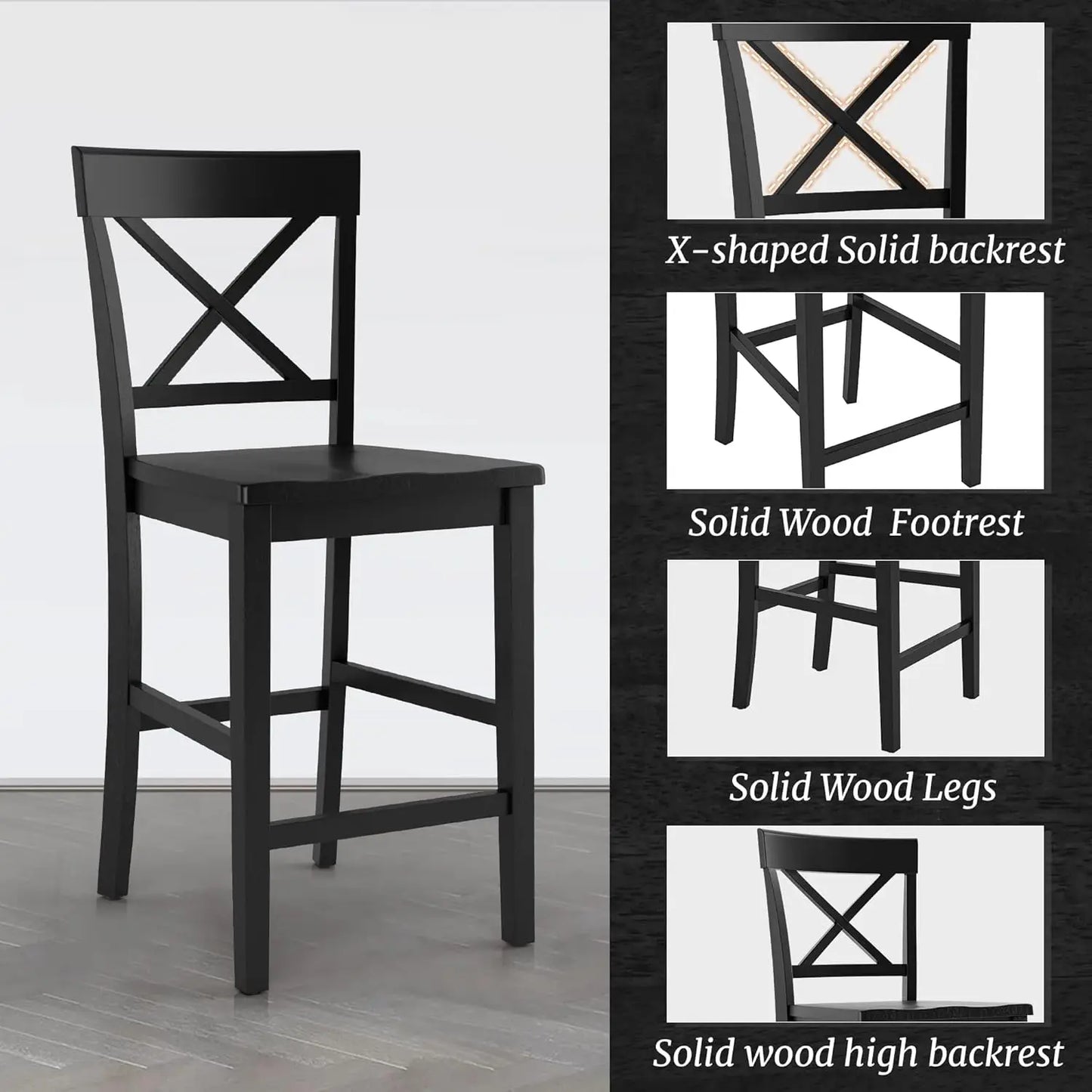 Wooden Counter Stools Set Of 4 X Back With Back And Footrest For Kitchen Island