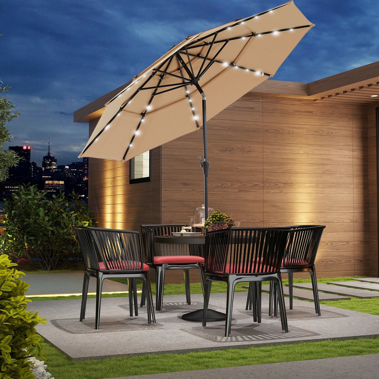 JHK 3-Tier Patio Umbrella With 32 LED Lights And Crank