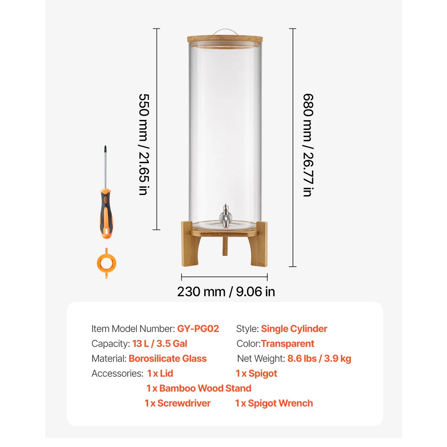 SucceBuy Glass Beverage Dispenser With Wood Stand For Parties