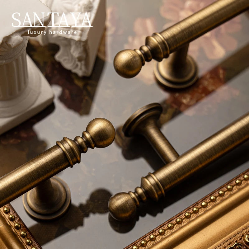 Santaya Antique Brass Cabinet Handles for Kitchen Drawers and Furniture