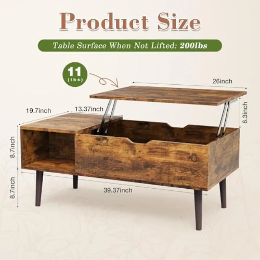 Lift Top Coffee Table With Hidden Compartment And Storage Shelf