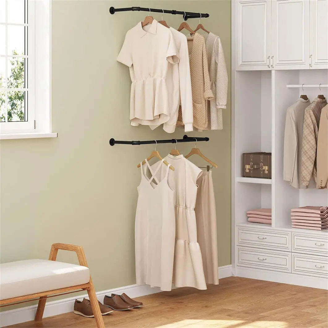 Wall Mounted Clothes Rack Industrial Pipe Style Garment Rail