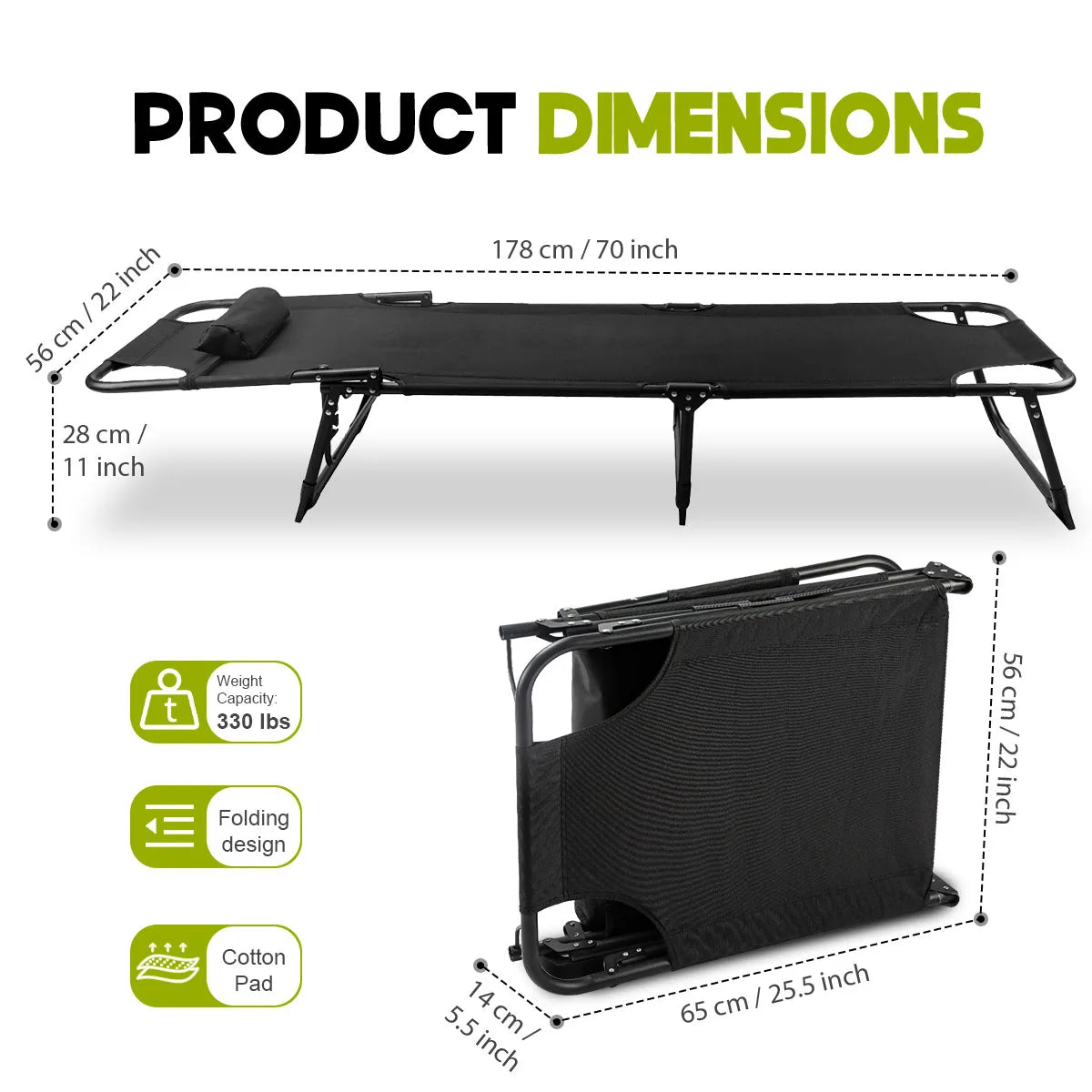 Adjustable Folding Camping Lounge Chair With Removable Soft Cushion And 3 Position Reclining