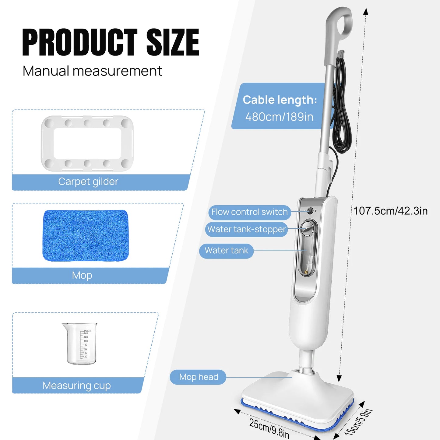 BRIEFNESS Steam Mop And Detachable Steam Cleaner Powerful Floor Steamer