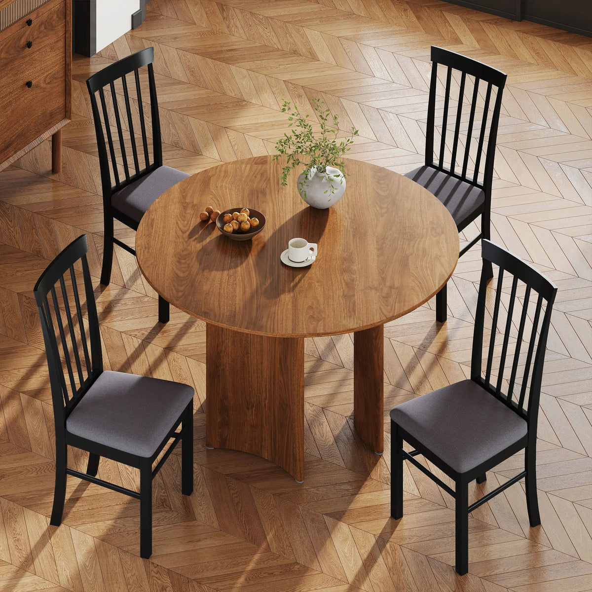 HOMCOM Farmhouse Upholstered Wooden Dining Chairs Set
