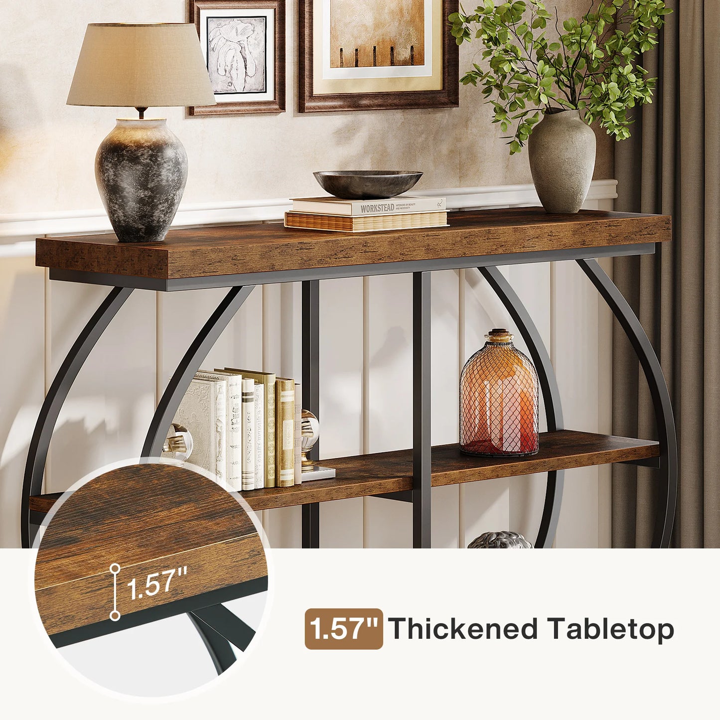Tribesigns Industrial Console Table Arched Metal Frame With Storage Shelves