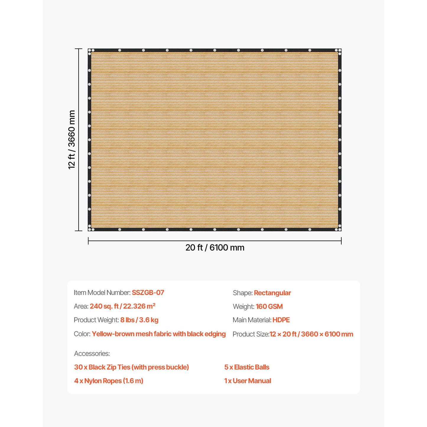 SucceBuy 140GSM HDPE Shade Cloth For Outdoor Garden And Backyard