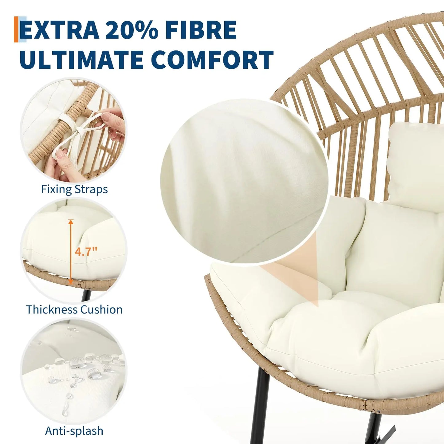 HobbyLane Papasan Rocking Chair With Wicker Egg Lounge Cushioned Seat