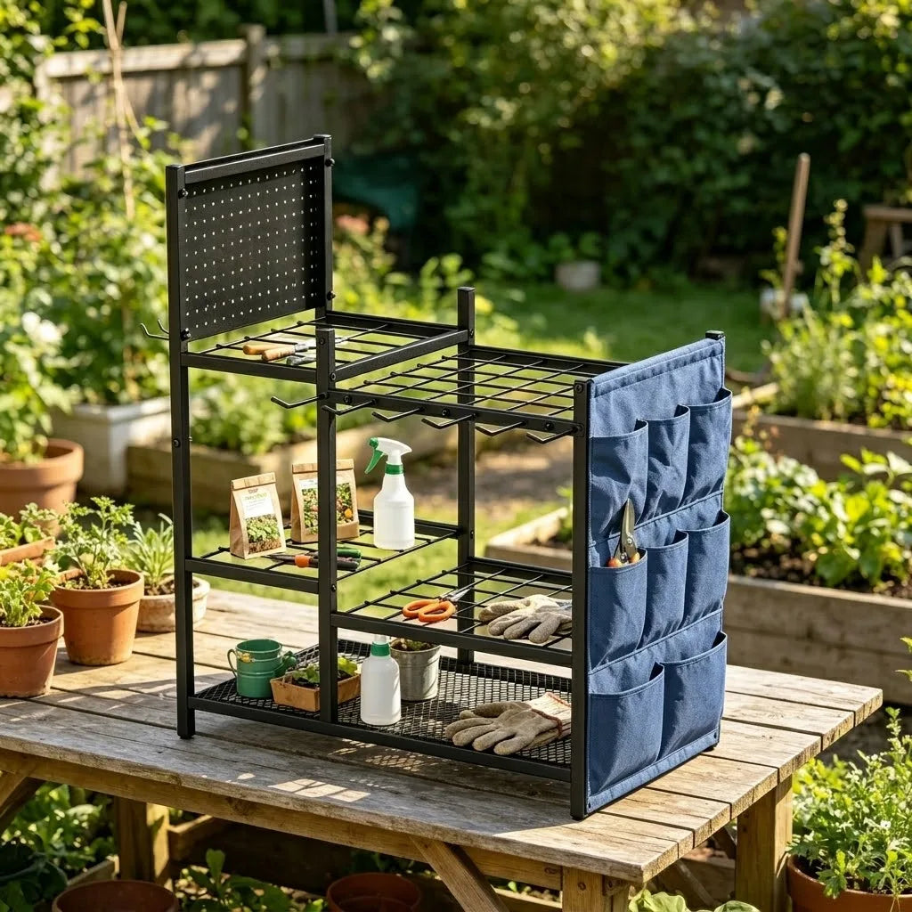 Heavy Duty Garden Tool Storage Rack Freestanding Long Handle Holder