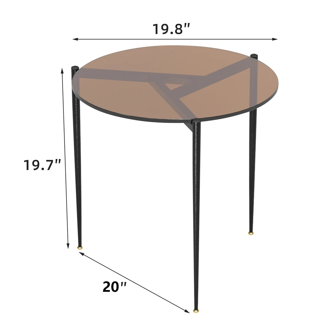 Modern Tempered Glass Round Side Table With Metal Frame