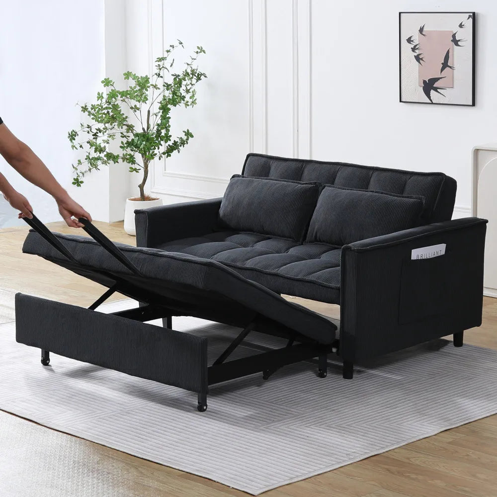 Corduroy Modular Sectional Sleeper Sofa With Pull Out Bed