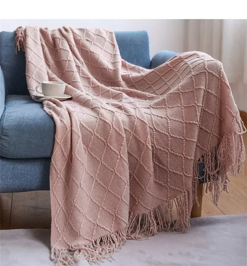 Nordic Solid Casual Knitted Throw Blanket For Sofa Bed Decor