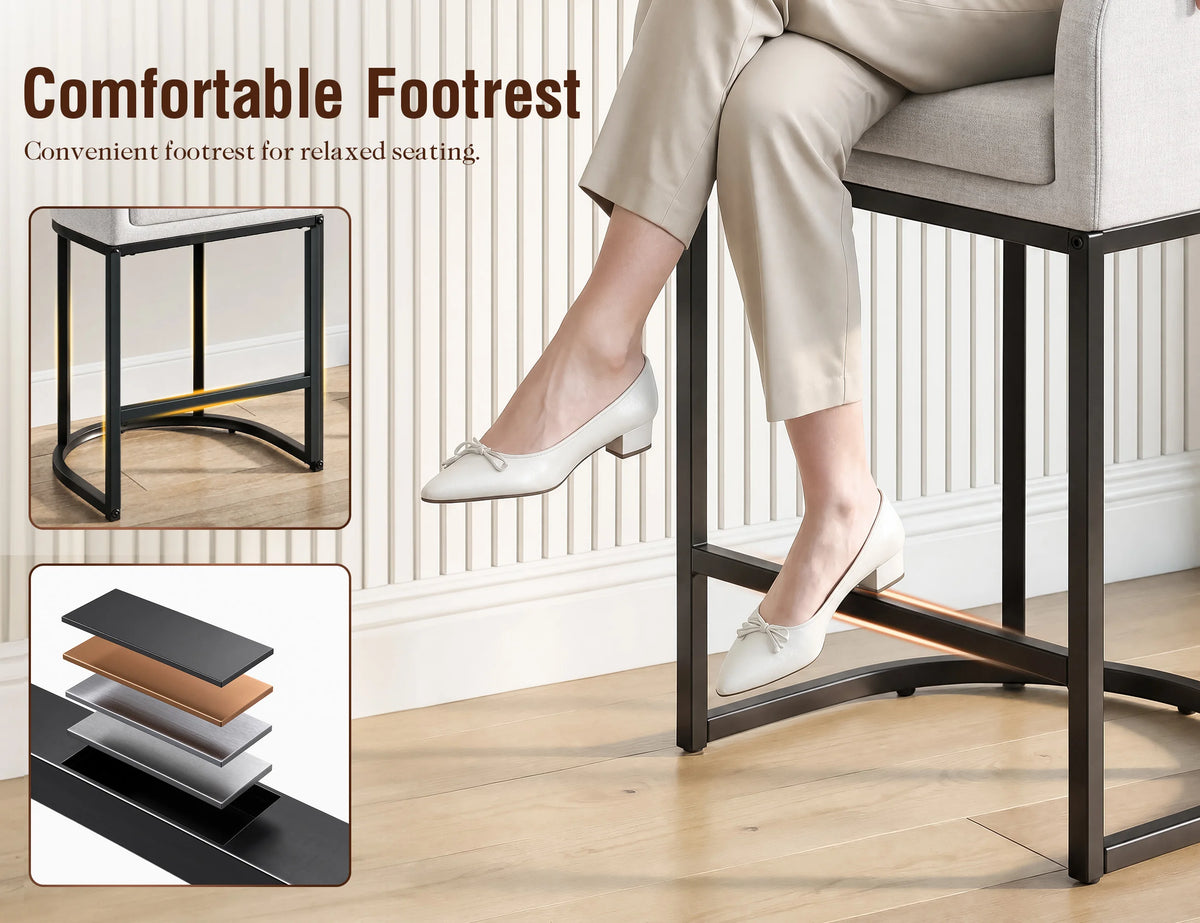 Modern Upholstered Counter Bar Stools With Curved Backrest And Armrests