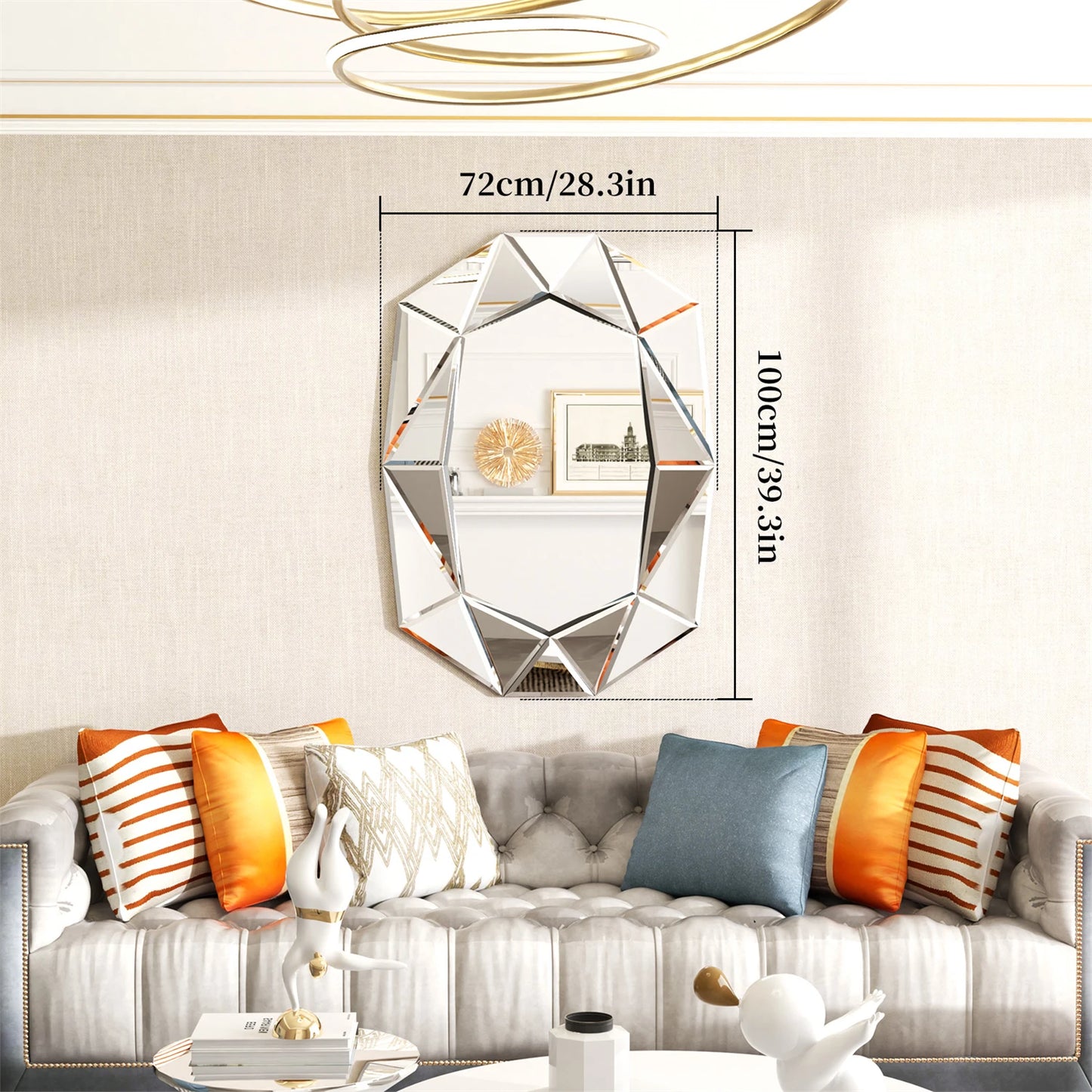 Asymmetrical Decorative Wall Mirror Glass Inlay Accent Venetian Style
