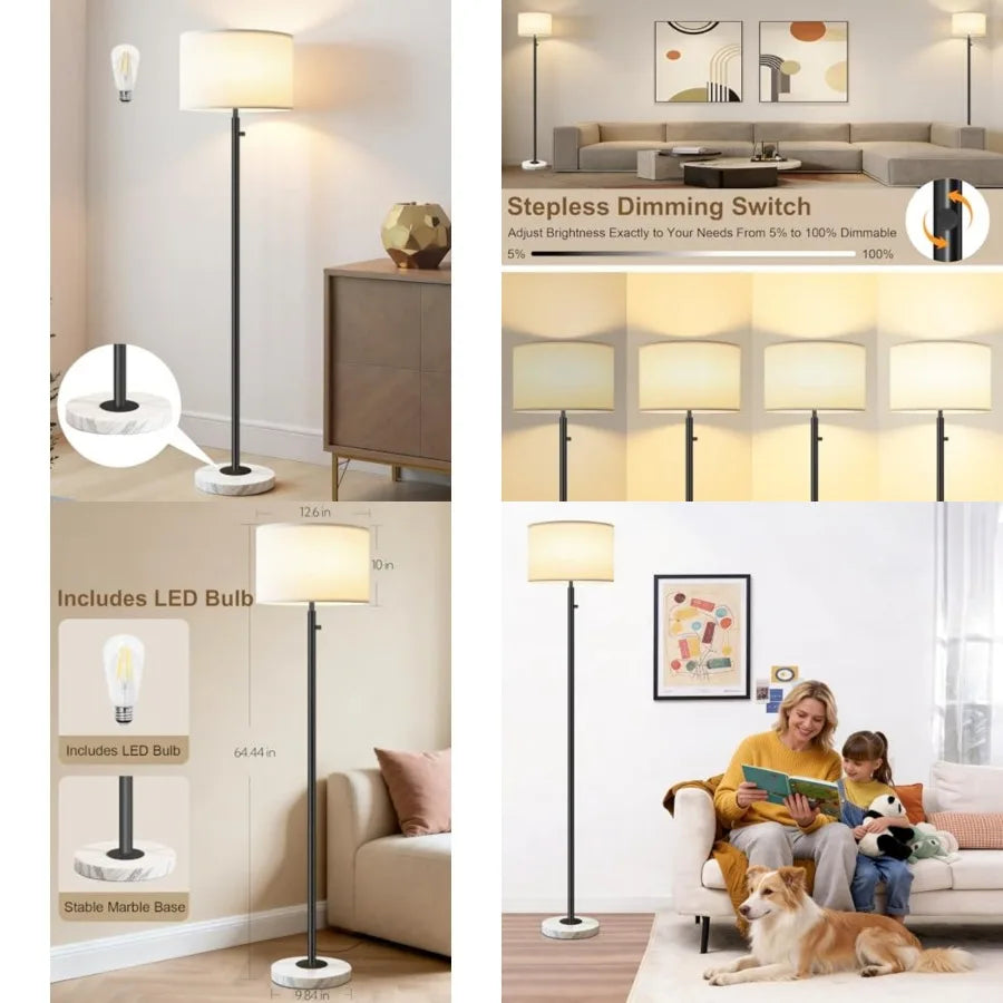 Contemporary Standing Lamp With Linen Shade And Marble Base Design