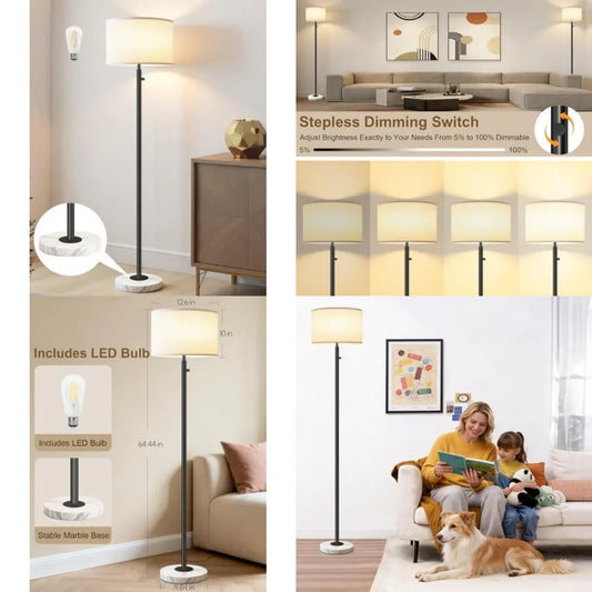 Contemporary Standing Lamp With Linen Shade And Marble Base Design