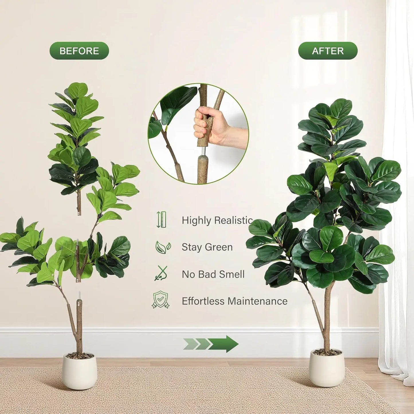 HiMISS CN Fiddle Leaf Fig Tree Artificial Indoor Plant In Planter