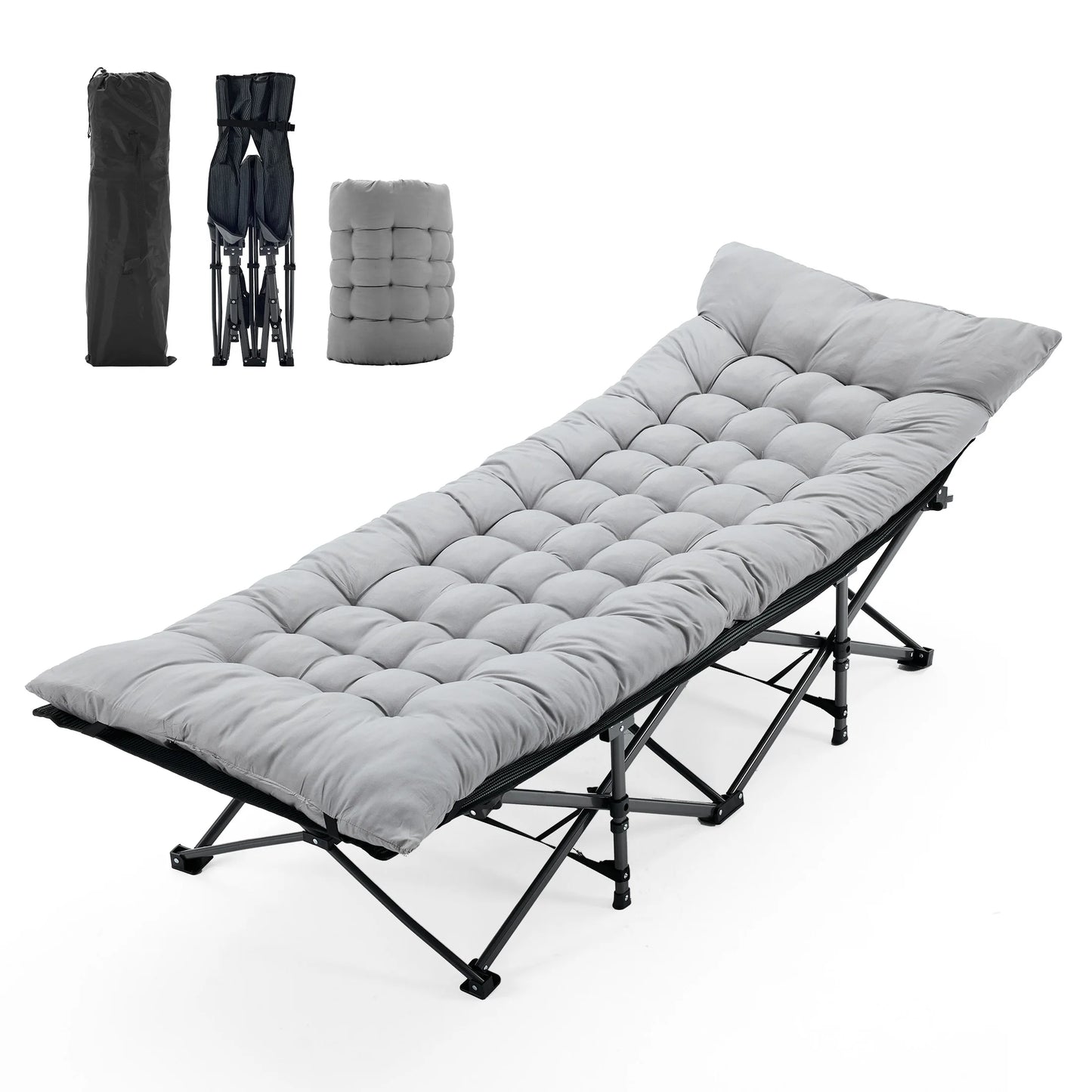 JHK Folding Camping Bed Lounge Chair 440 Lbs Sturdy Frame