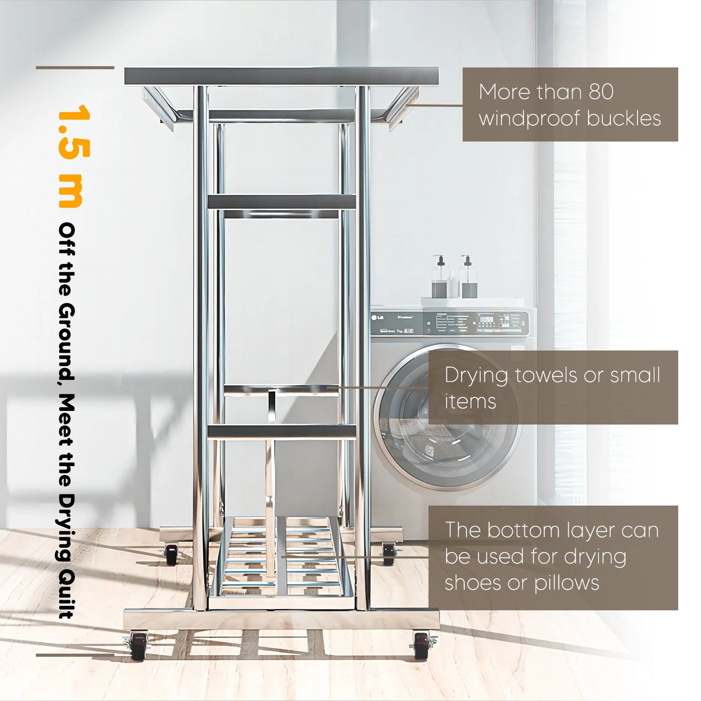 Stainless Steel Floor Drying Rack Heavy Duty Standing Laundry Stand