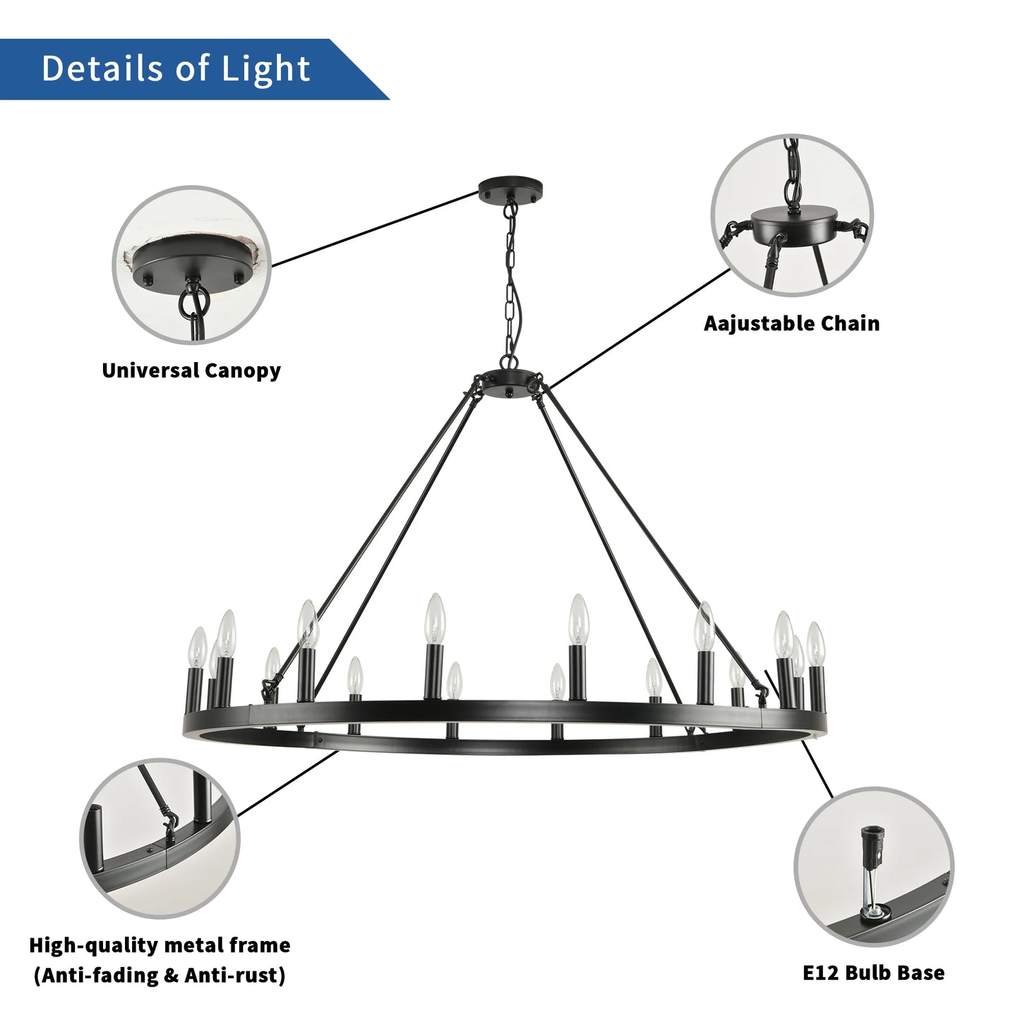 LovingC 16-Light Wagon Wheel Chandelier Modern Rustic Pendant