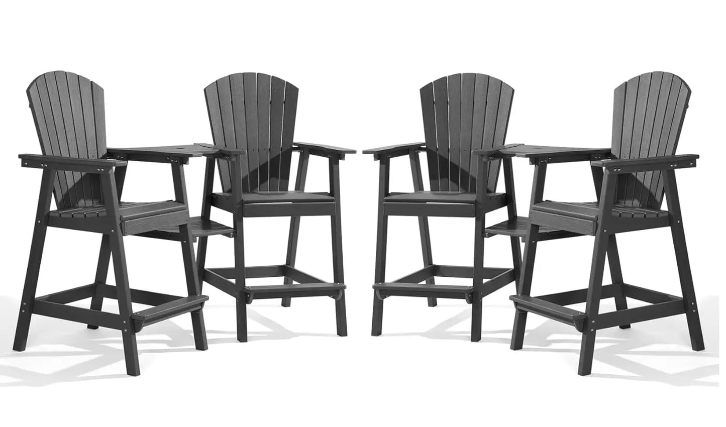 Bar Height Adirondack Chair Set Double Tray All Weather HDPE