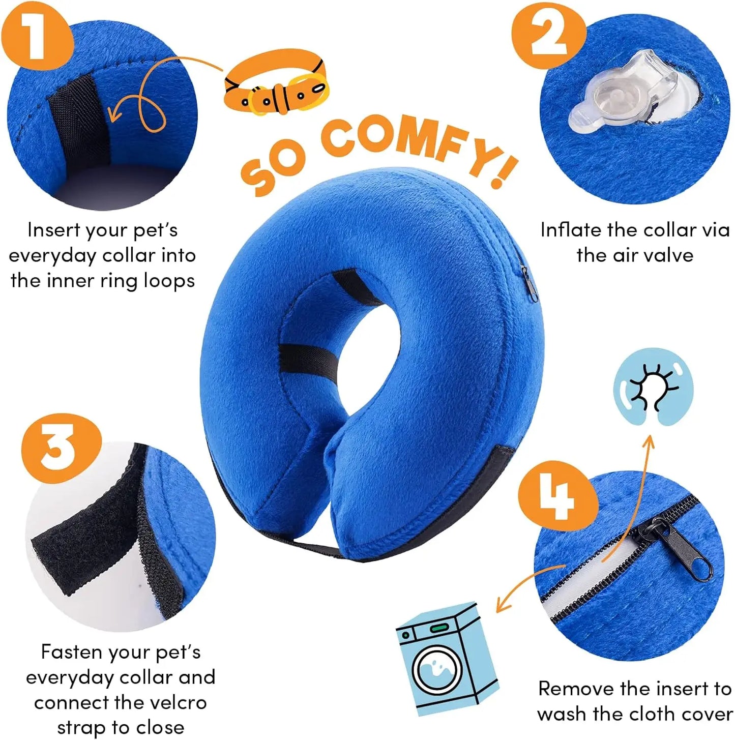 Inflatable Dog Cone Collar Alternative Soft Donut ECollar For Pets