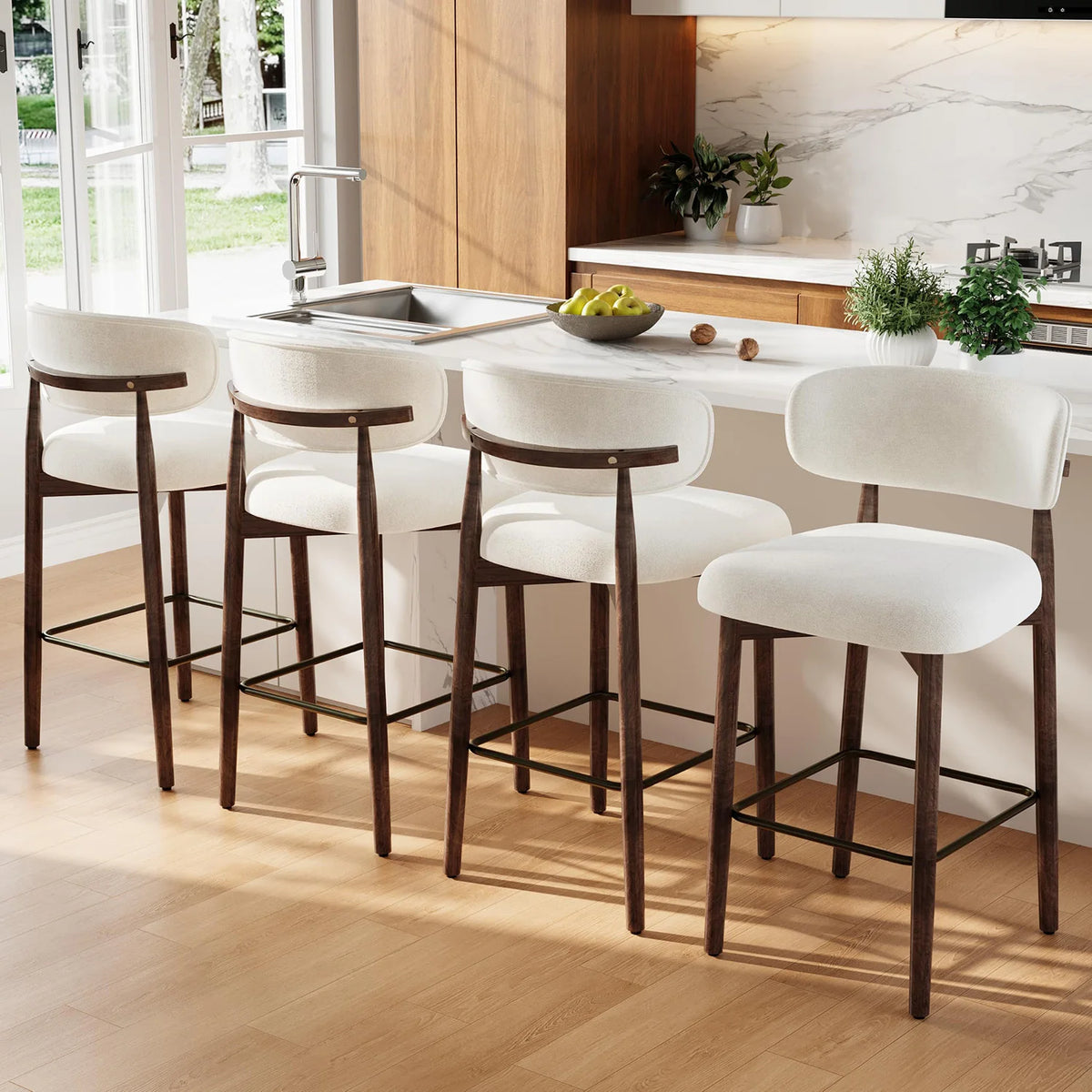 HiMISS Upholstered Counter Height Bar Stools With Back And Footrest