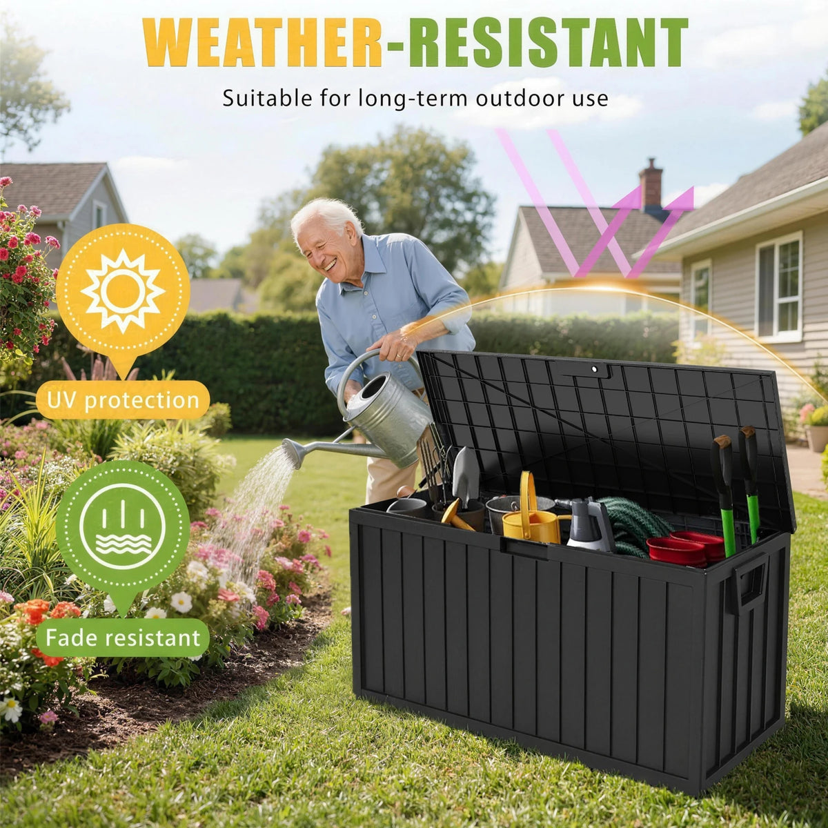 SARENZOON Outdoor Deck Storage Box With Lockable Lid