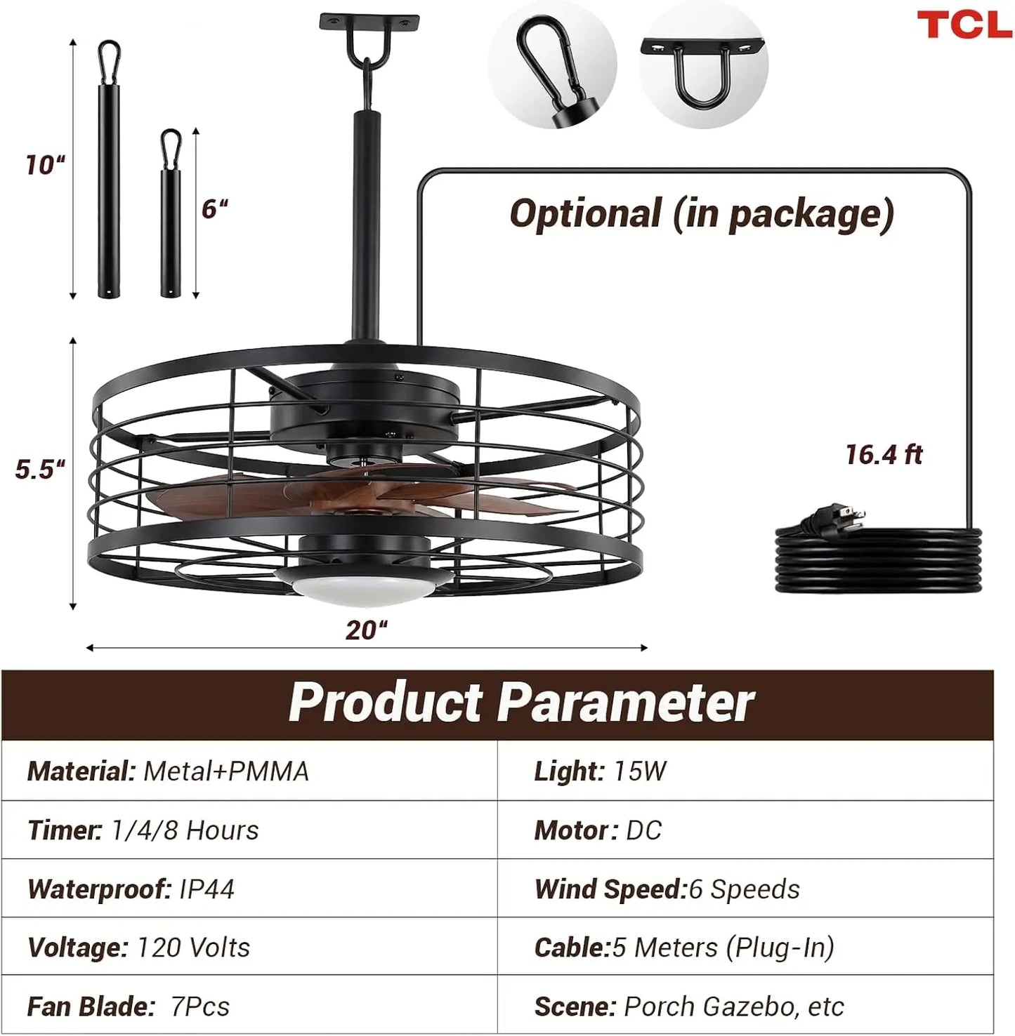 Metal Cage Ceiling Fan With Light Remote DC Motor Dimmable LED