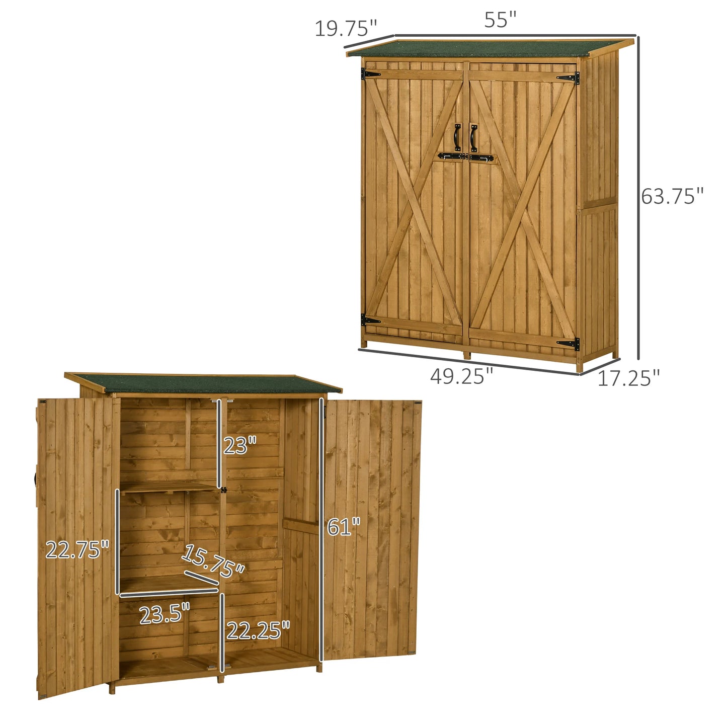 Outsunny Wooden Waterproof Garden Shed With Asphalt Roof