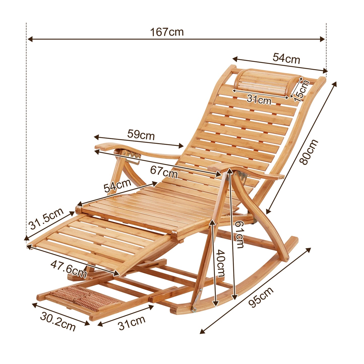 Bamboo Folding Rocking Chair Heavy Duty For Outdoor Patio Use
