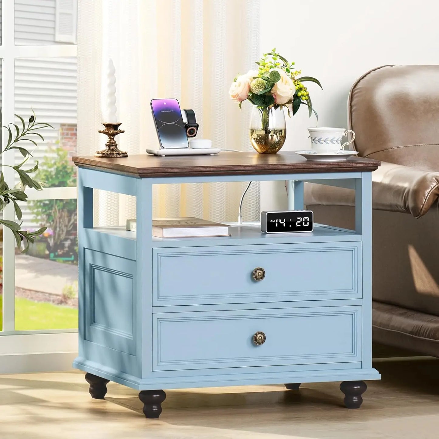 Farmhouse Nightstand With Charging Station