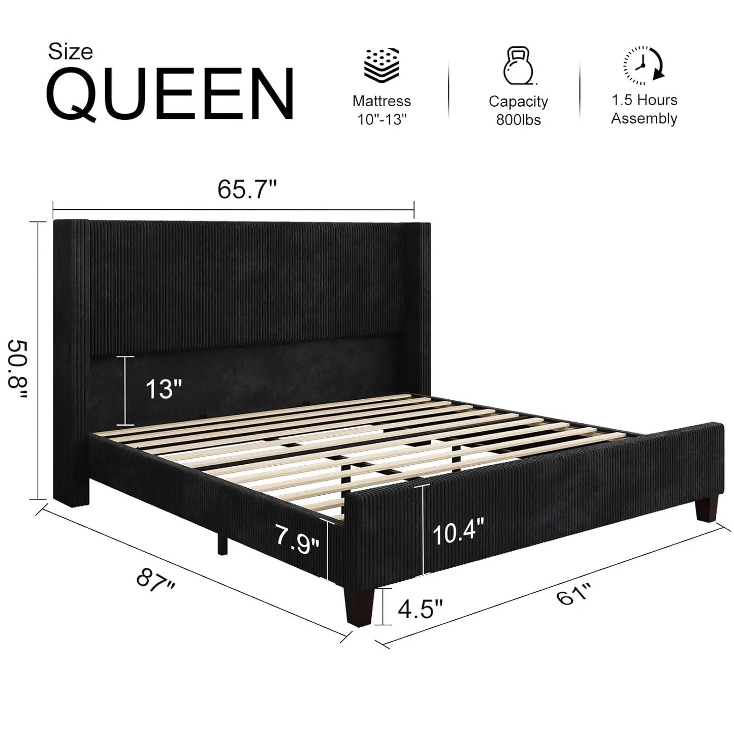 General Modern Corduroy Wingback Upholstered Bed Frame