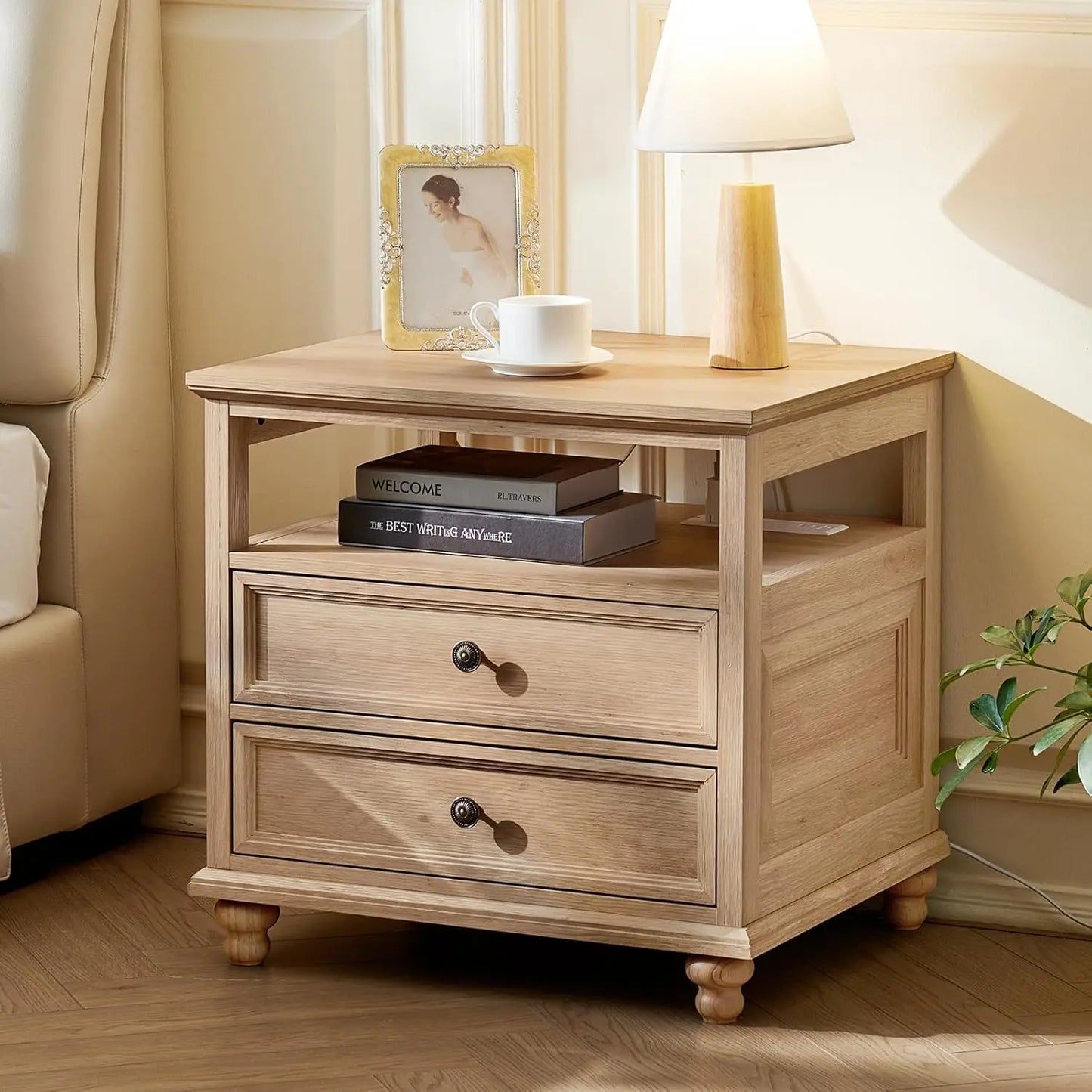Farmhouse Nightstand With Charging Station