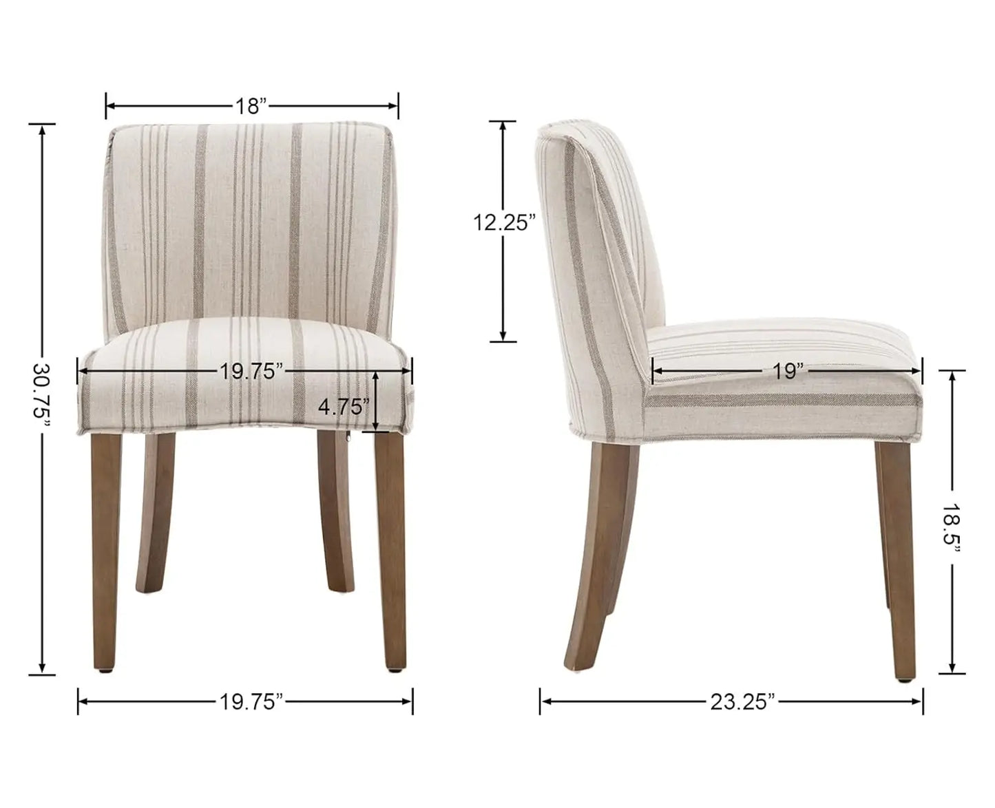 Farmhouse Dining Chairs Set Upholstered Linen Fabric Walnut Wood
