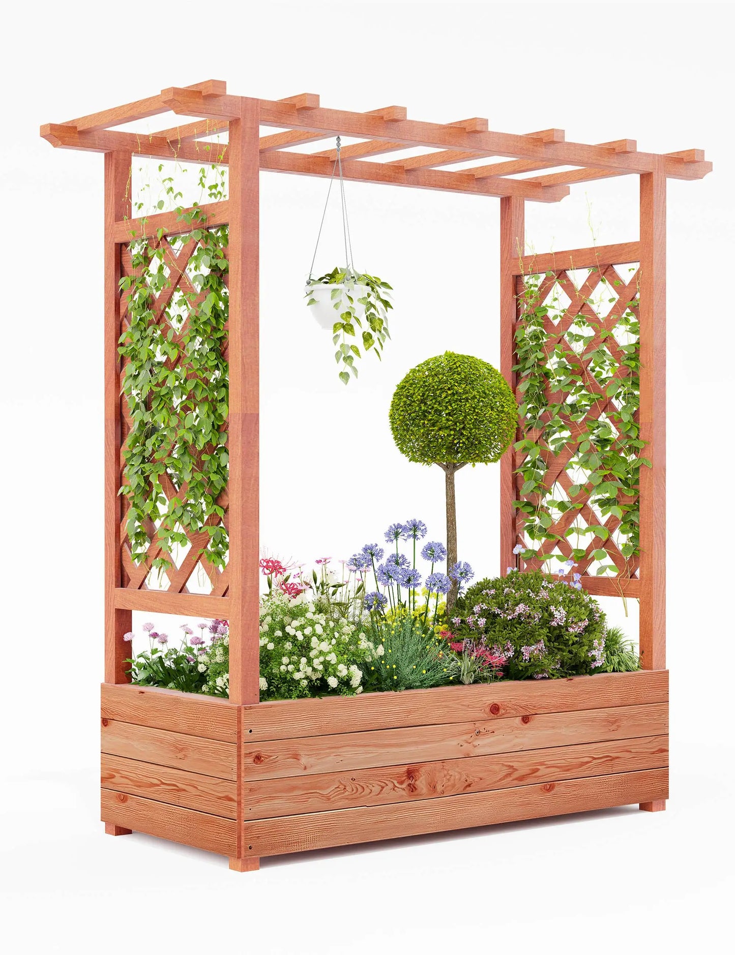 HiMISS Elevated Wooden Raised Garden Bed With Trellis Planter