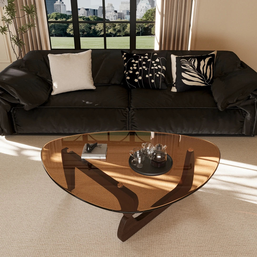 Wisfor Triangular Coffee Table With Tempered Glass And Wood Frame